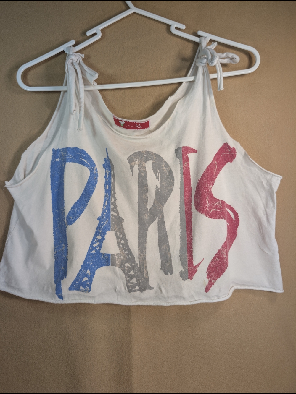 White 'Paris' Tie-Shoulder Crop Tank